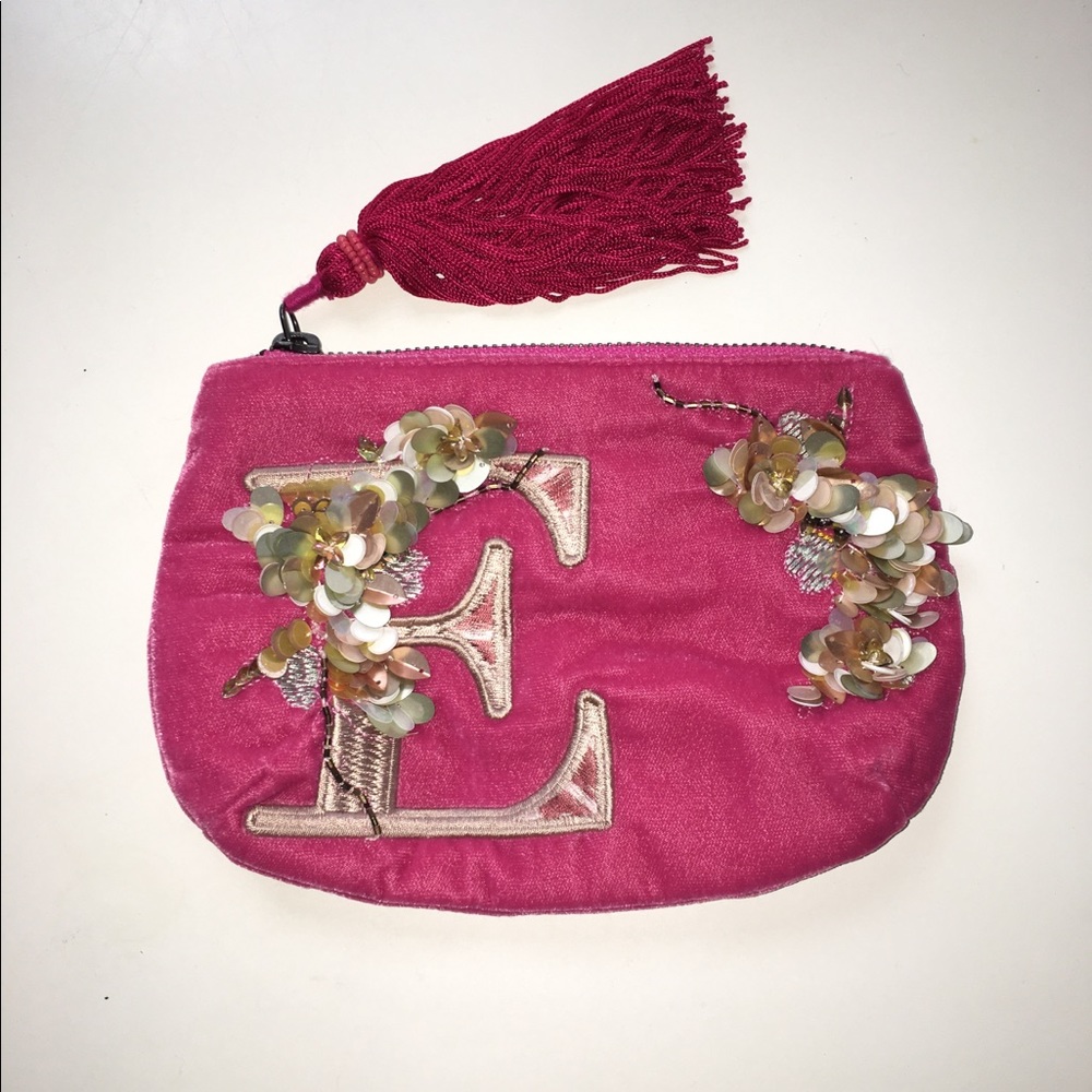 Anthropologie pink monogrammed coin purse "E"